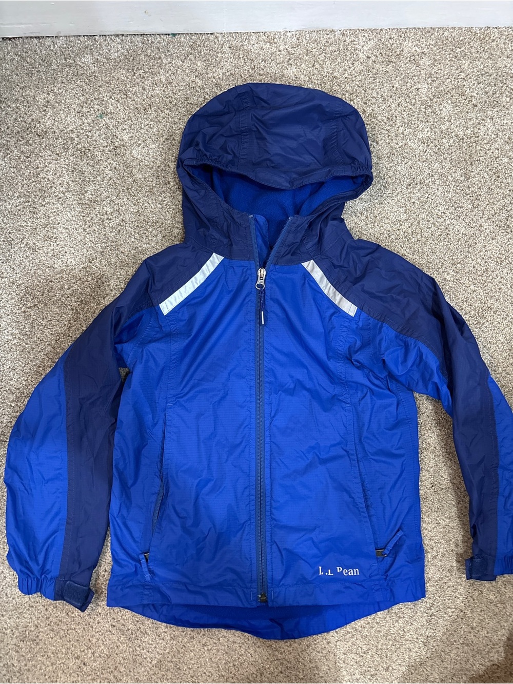 LL Bean Little Kids' Blue Hooded Lightweight Fleece Lined Nylon Jacket 5-6